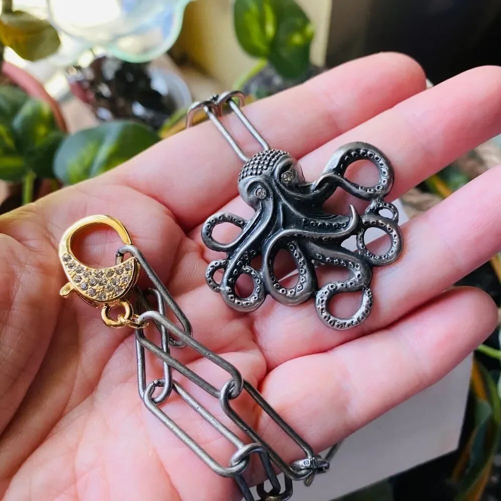 Octopus Paperclip Chain Necklace Rhinestone Clasp - Picture 2 of 5